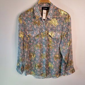 The Kooples gold metallic floral long sleeve shirt NWT size L Boho elegant